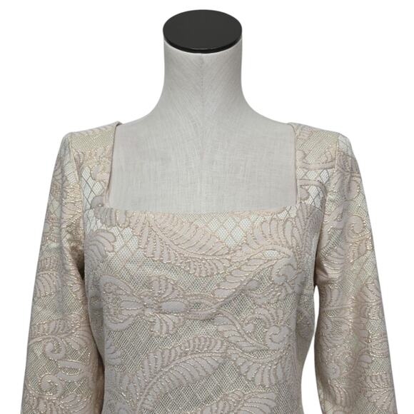 Belle Badgley Mischka Metallic Jaquard Rose Gold Ivory Dress Womens Size 10 - Picture 7 of 10